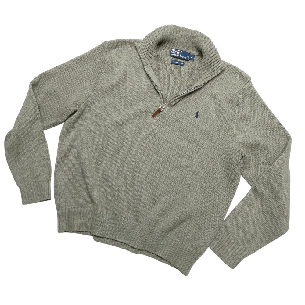 Polo By Ralph‎ Lauren Sweater Mens XL Green Pima Cotton 1/4 Zip Mock Neck Knit